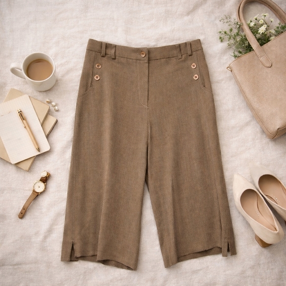Tribal Pants - Tribal Brown Cropped Pants Women’s 4 Wide Leg Button Detail Capri